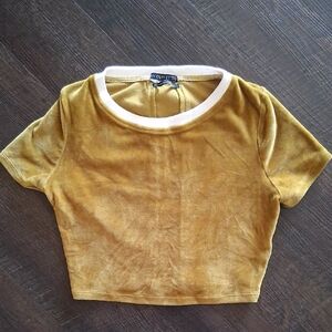 Urban Outfitters Mustard Velvet Crop Top with White Ribbing